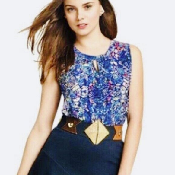 Cabi Multicolor Blue Pink White Keyhole Sleeveless Blouse Top Size Small - Picture 1 of 7
